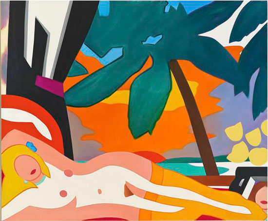 "Sunset Nude with Big Palm Tree" by Tom Wesselmann, 2004. Oil on canvas, 105 x 128 inches. Courtesy Mitchell-Innes & Nash.