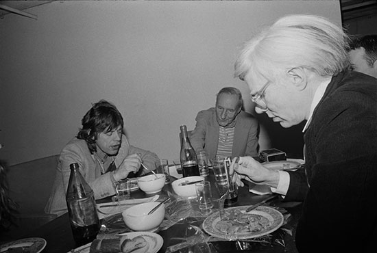 Photo of Mick Jagger, William Burroughs & Andy Warhol by Marcia Resnick.