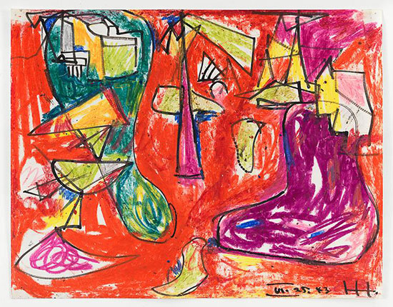 "Red, Purple and Green" by Hans Hoffmann, 1943. Crayon and ink on paper, 11 x 14 inches. Courtesy Ameringer McEnery Yohe gallery.