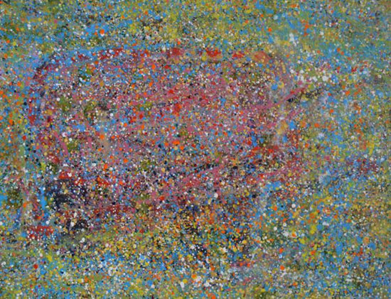 "Red Wheelbarrow I" by Ro Lohin, 2015. Oil on canvas, 14 x 16 inches.