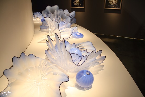 Detail of "Blue Persian" installation by Dale Chihuly exhibited at Marlborough Gallery at Seattle Art Fair. Photo by Amber Cortes.