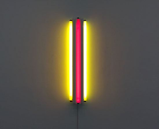 "Three Fluorescent Tubes" by Dan Flavin, 1963. Fluorescent lights. Photo by Eric Ernst.