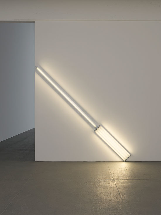 Dan Flavin " Alternate Diagonals of March 2, 1964 (to Don Judd)" by Dan Flavin, 1964. Daylight fluorescent lights. Courtesy of Guild Hall.