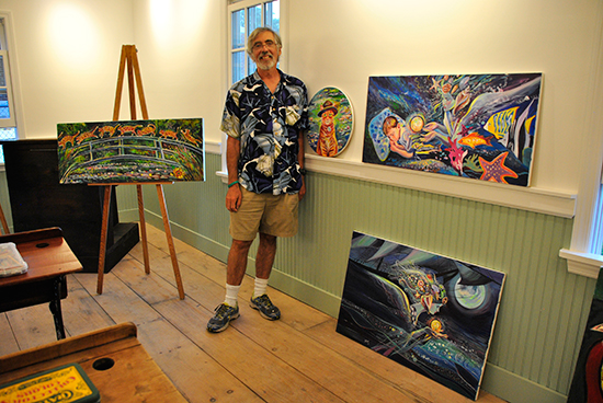 Frank Sofo and works from his "Veronica's World" at East End Art's JumpstART! 2015. Photo by Stephanie Israel.