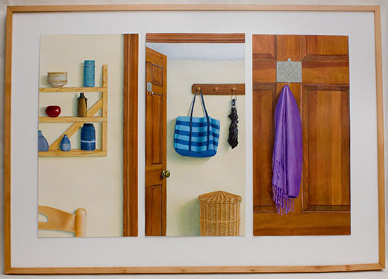On view in the ARTSI Studio Tour. "Stone Ridge Triptych: The Door" by Joe Reilly. Acrylic on gessoed paper, 28 x 40 inches.