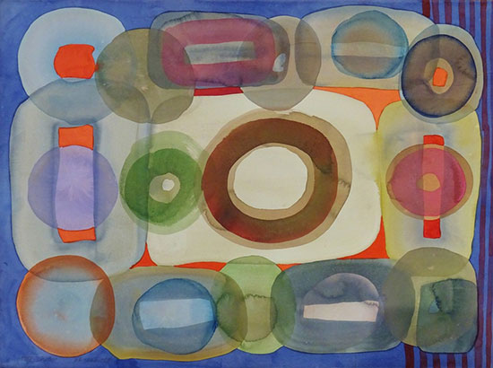 "Circles" by Amaranth Ehrenhalt, 1968. Watercolor on paper, 22 x 30 1/2 inches. Courtesy of Lawrence Fine Art.