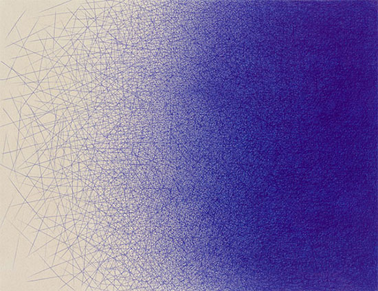 "BL-1507" by Il Lee, 2015. Ballpoint ink on canvas, 33 1/2 x 43 inches (85.1 x 109.2 cm). Courtesy of the artist and Art Projects International, New York. 