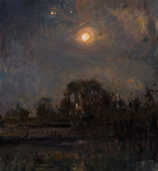 "Nocturne" by Ramiro, 2015. Oil, 15 x 13.5 inches. Courtesy of Grenning Gallery.