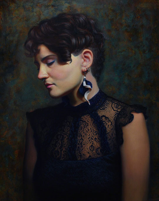 "Portrait of Liz" by by Brianna Lee. Oil and iron pigment, 16 x 20 inches. Courtesy of RJD Gallery.