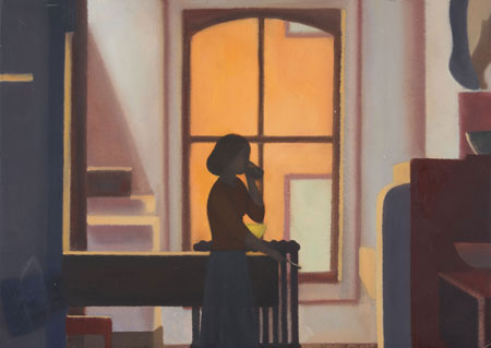 "Interior Kitchen" by Helen Miranda Wilson, 1980. Oil on Anco panel, 10 x 14 inches. Gift of Martin, Richard, Nancy, and James Sinkoff in loving memory of their parents, Alice and Marvin Sinkoff.