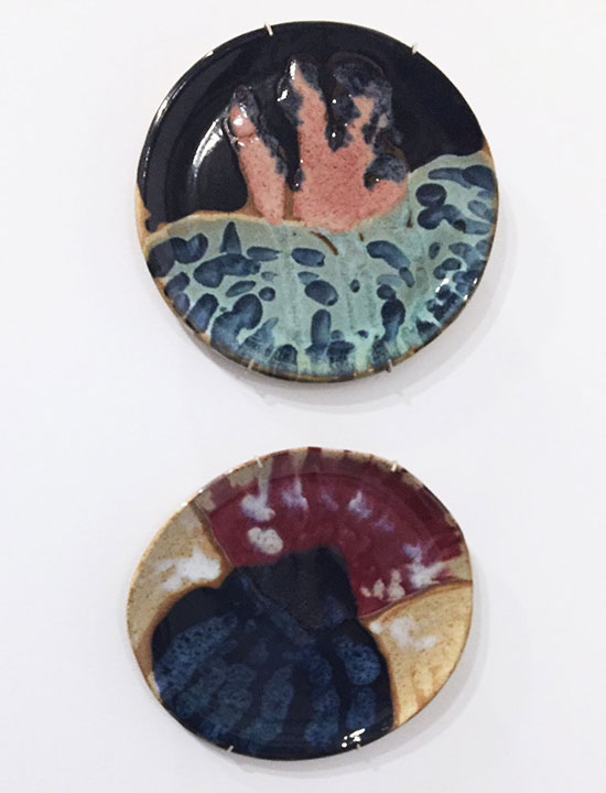"Fox Home Show, ceramic plates" originally exhibited at Vered Gallery, 1989. Photo by Janet Goleas.