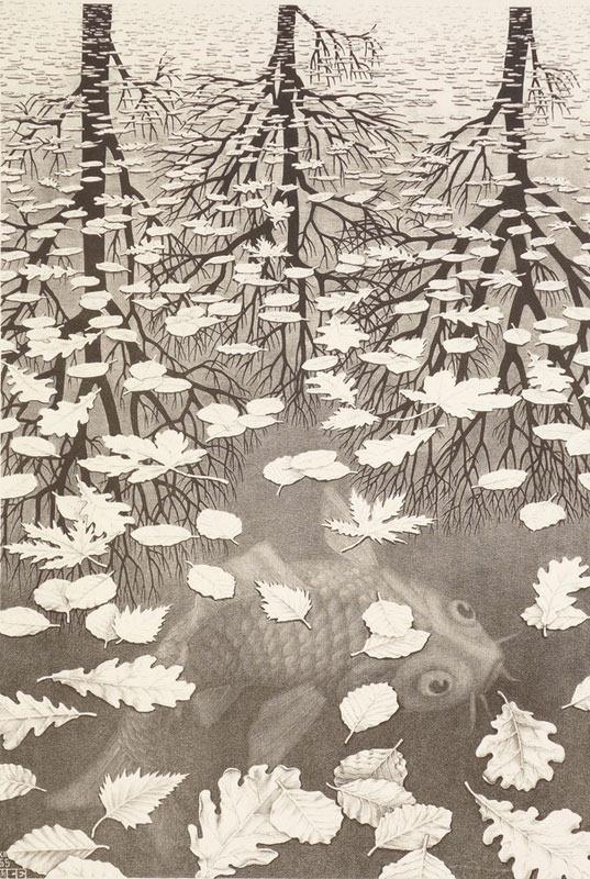 "Three Worlds" by M.C. Escher. Exhibited with Davidson Galleries. Courtesy of The New York Satellite Print Fair.