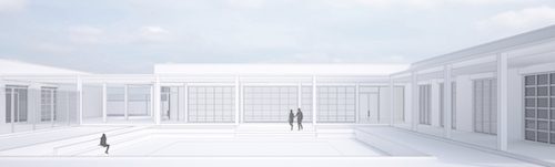 Rendering of the courtyard of Rubell Family Collection's new museum designed by Selldorf Architects. Courtesy RFC.
