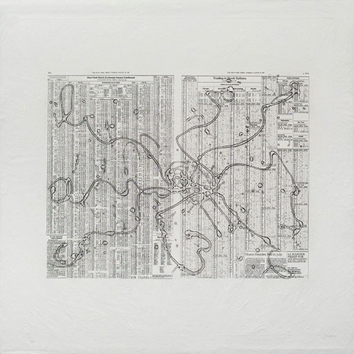 "Life and Times of an Orb Weaver" by Joe Zucker, 1991. Etching on rice paper, 36 x 36 inches. Parrish Art Museum, Water Mill, New York, Museum purchase and partial gift of the artist. Courtesy of the Parrish Art Museum.