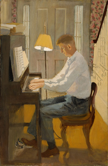 "Laurence at the Piano" by Fairfield Porter, 1954. Oil on canvas, 72 3/16 x 47 1/16 inches. Parrish Art Museum, Water Mill, N.Y., Gift of the Estate of Fairfield Porter. Courtesy of The Parrish Art Museum.
