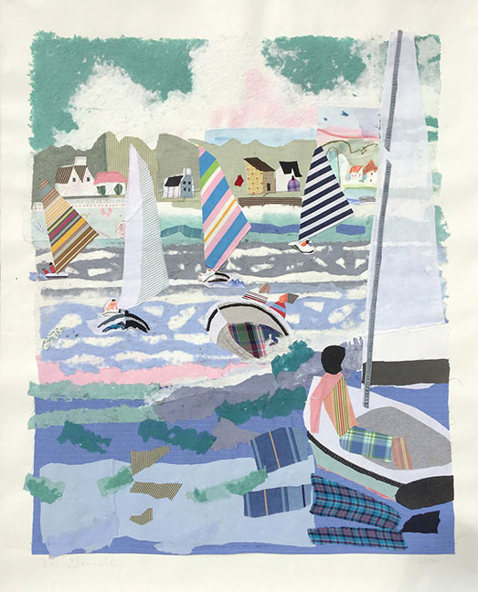 "Sailing Lesson" by Margery Gosnell-Qua. Collage, 70 x 55 inches. Courtesy of the artist.