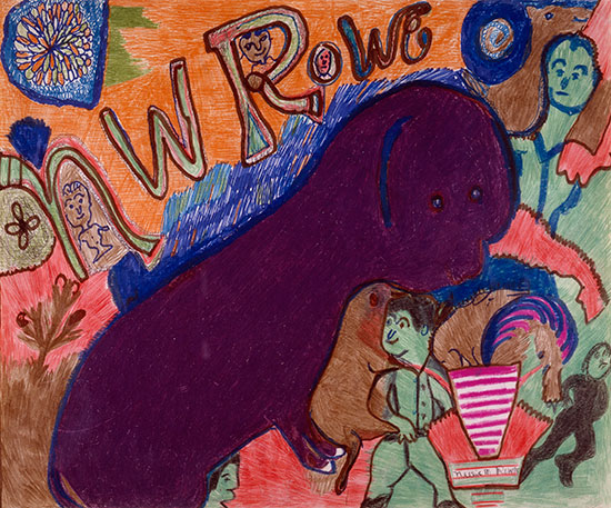 "Purple Dog" by Nellie Mae Rowe, c. 1980. Crayon and felt tip on paper, 14 x 17 inches. The William Louis-Dreyfus Foundation Inc.