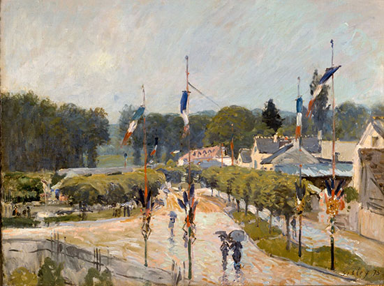 "Fête Day at Marly-le-Roi" by Alfred Sisley, 1875. Oil on canvas, 54 x 73 cm. The Higgins Art Gallery & Museum, Bedford. Image courtesy of The Higgins Art Gallery & Museum.