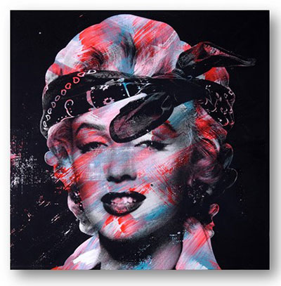 "Marilyn OBW" by Knowledge Bennett, 2017. Silkscreen painting on canvas, 36 x 36 inches. Courtesy of Roman Fine Art.