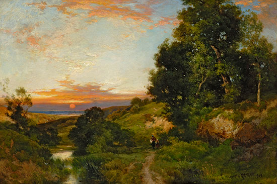 "A Midsummer Day, East Hampton, Long Island" by Thomas Moran, 1903. Oil on canvas/board, 13 1/3 x 19 ½ inches. Purchased through the Art Acquisitions Fund. Photo by Gary Mamay. Courtesy of Guild Hall, East Hampton, NY.