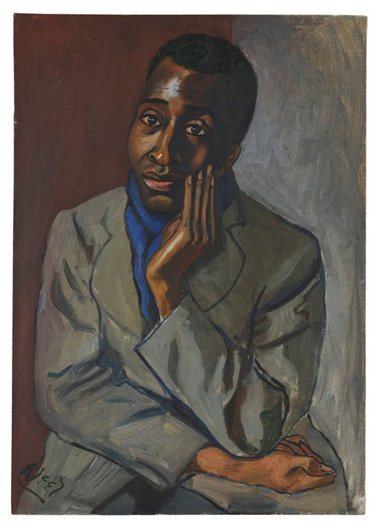 "Harold Cruse" by Alice Neel, 1950. Oil on canvas, 37 x 22 inches. © The Estate of Alice Neel. Courtesy David Zwirner, New York/London and Victoria Miro, London.
