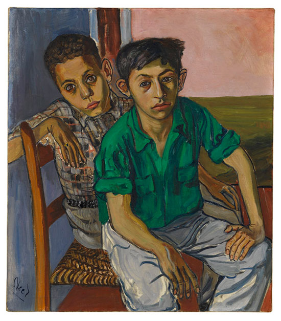 "Two Puerto Rican Boys" by Alice Neel, 1956. Oil on canvas, 32 x 28 inches. Jeff and Mei Sze Greene Collection. © The Estate of Alice Neel. Courtesy David Zwirner, New York/London and Victoria Miro, London.