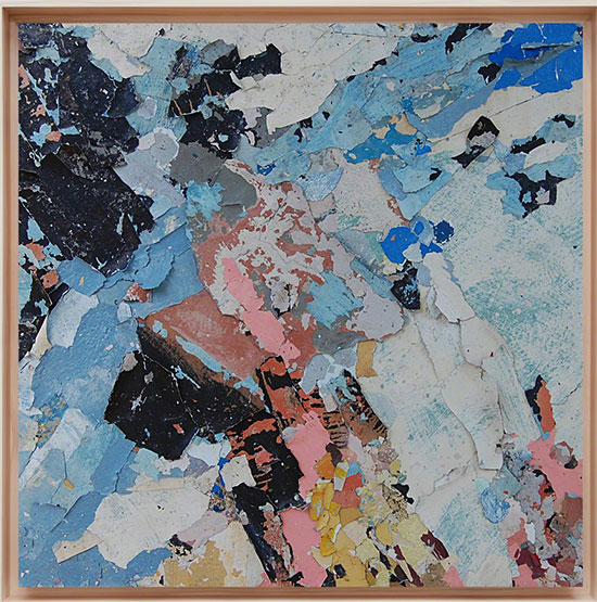 "Untitled: from the Degradaciones series by Diana Fonseca Quiñones, 2016. Paint fragments mounted on wood 39 3/8 × 39 3/8 inches.
