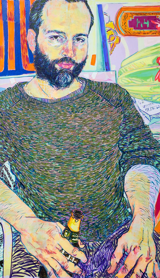 "Ryan Hart" by Hope Gangloff, 2017. Acrylic on canvas, 62 x 36 inches. Photo: Don Stahl, NYC. Courtesy of Susan Inglett Gallery.