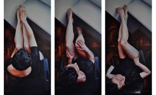 "The Gaze" by Victoria Selbach. Acrylic on canvas, triptych, each panel 54 x 26 inches. Courtesy of the artist.