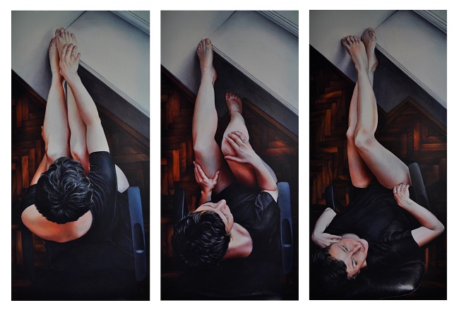 "The Gaze" by Victoria Selbach. Acrylic on canvas, triptych, each panel 54 x 26 inches. Courtesy of the artist.