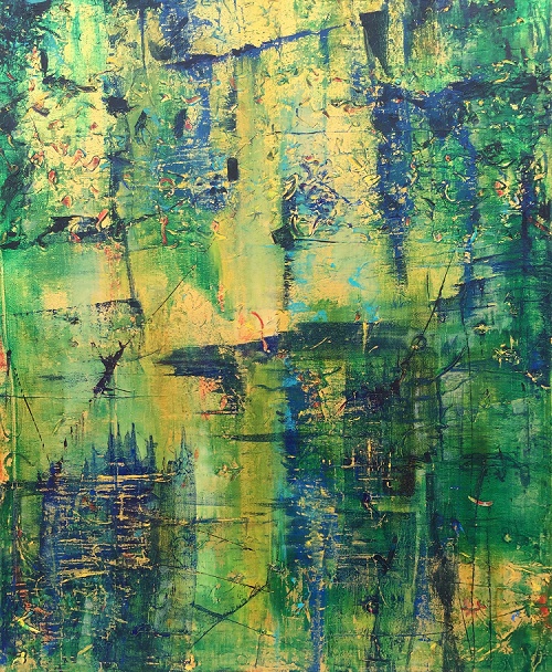 "Blue in Green" by Peter Galasso, 2016. Acrylic on canvas, 38 x 31 inches. Courtesy Art League of Long Island.