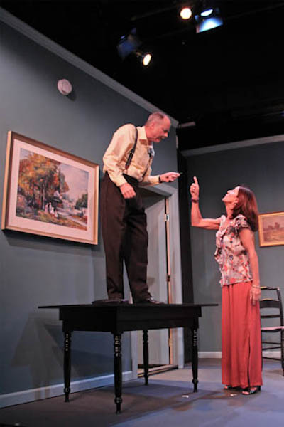 Andrew Botsford and Rosemary Cline in a scene from "Alarms." Tom Kochie Photo.