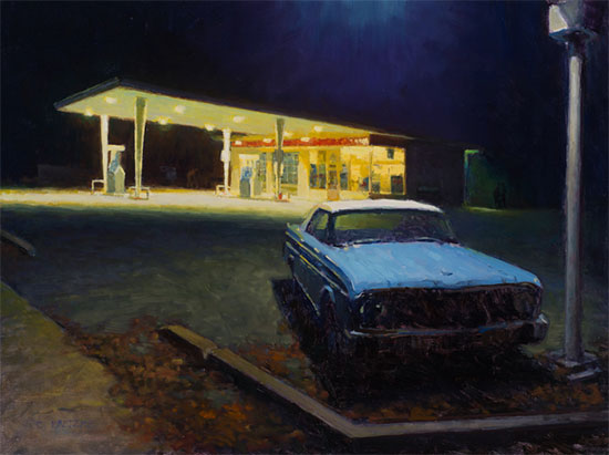 “Exxon Ford” by Carl Bretzke, 2017. Oil on linen, 18 x 24 inches. Courtesy of Grenning Gallery.