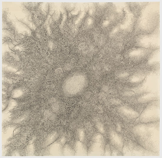 "Soul II (HDY 3014)" by Hiroyuki Doi, 2014. Ink on Washi, 37.5 x 38.25 inches. Courtesy of Ricco/Maresca Gallery.