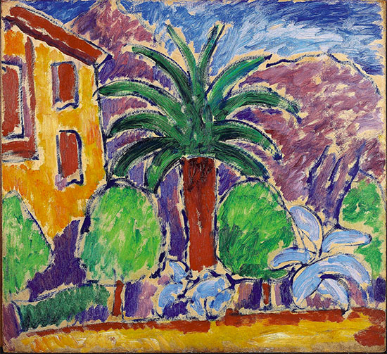"House with Palm Tree" by Alexej von Jawlensky. Oil on cardboard on masonite, 19.8 x 21.3 inches. Exhibited with Galerie Thomas. Courtesy of the gallery.