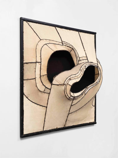 "Untitled" by Lee Bontecou, 1960. Canvas, welded steel, and wire, 27 1/4 x 29 1/2 x 7 inches. Courtesy of Lévy Gorvy.