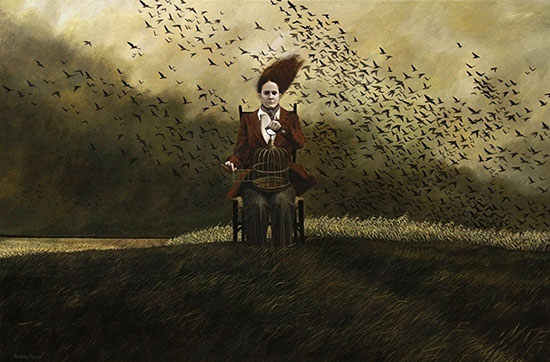 "The Catch" by Andrea Kowch, 2010. Acrylic on canvas, 24 x 36 inches.