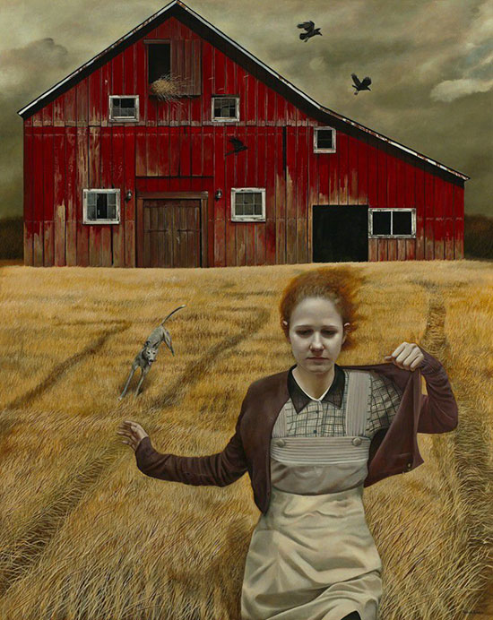 "Dream Chaser" by Andrea Kowch, 2013. Acrylic on canvas, 60 × 48 inches. Courtesy of RJD Gallery.