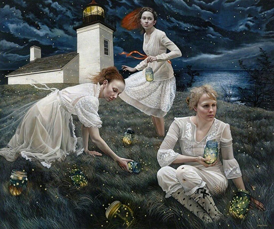 "Light Keepers" by Andrea Kowch, 2014. Acrylic on canvas, 60 x 72 inches. Courtesy RJD Gallery.
