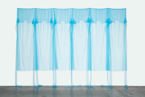 "Blue Curtain" by Beverly Semmes, 2016. Tulle. 132 x 192 x 12 inches. Courtesy Susan Inglett Gallery, NYC.