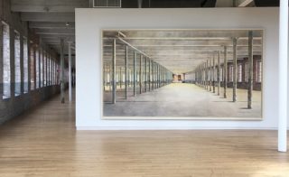 "Mass MoCA Building 6" by Barbara Prey, 2015-2017. Watercolor, gouche, pencil on paper, building material. Courtesy of the artist.