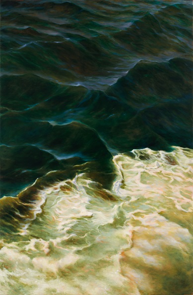 "Ocean Composition #7" by Livia Mosanu, 2016. Oil on linen, 63 x 45 inches. Courtesy of the artist.