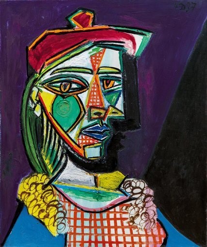 “Femme au Béret et à la Robe Quadrillée (Marie-Thérèse Walter)” by Pablo Picasso, 1937. Courtesy Sotheby's Credit 2018 Estate of Pablo Picasso /Artists Rights Society (ARS), New York; Sotheby's. Courtesy of Sotheby's.