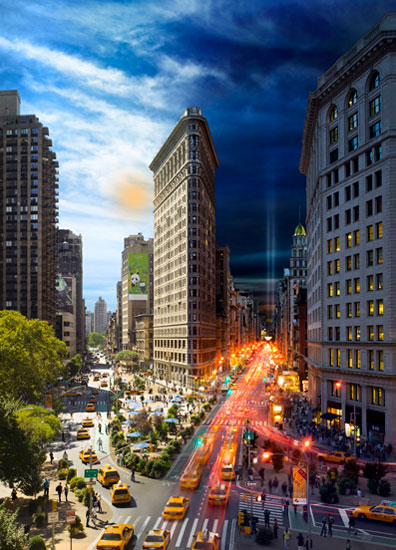 "Flatiron 9/11, NYC, Day to Night" by Stephen Wilkes 2010. Digital C-print. ©Stephen Wilkes. Courtesy Tulla Booth Gallery.
