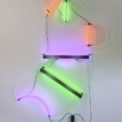 "Shmoo - O.G.V." by Keith Sonnier, 2013. Neon, acrylic, aluminum, electrical wire, transformer, 131 x 92 1/2 x 4 inches. Courtesy Pace Gallery, New York & The Parrish Art Museum. Photo © Caterina Verde.