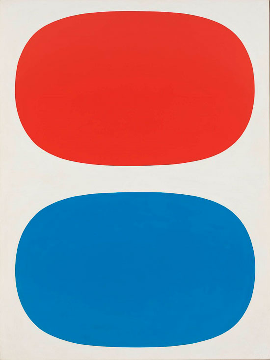 "Red, White and Blue" by Ellsworth Kelly, 1961. Oil on linen, 88 1/4 x 66 9/16 inches. Whitney Museum of American Art, New York. Gift of Betty Parsons 70.1582 © Ellsworth Kelly. Courtesy of Guild Hall.