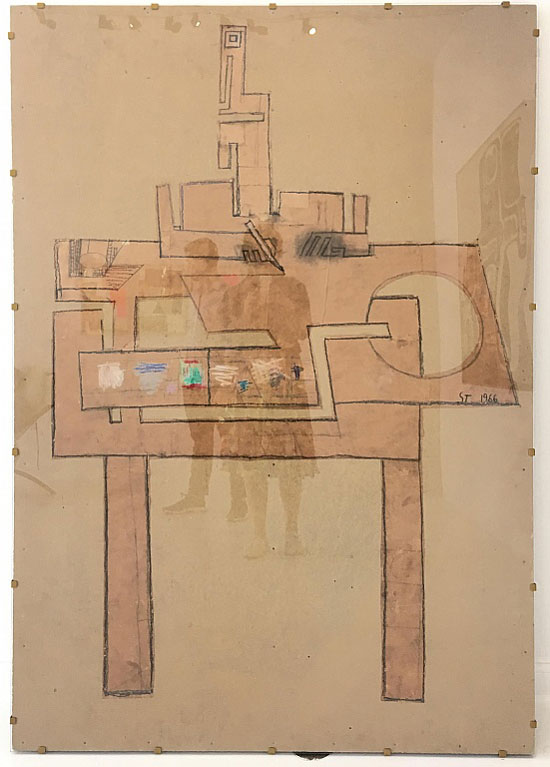 "Untitled" by Saul Steinberg, 1966. Collage on fiberboard, 72 x 48 inches. Courtesy Eric Firestone Gallery.
