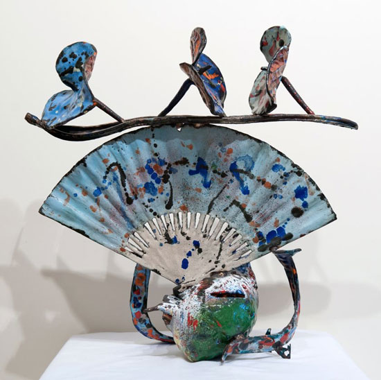 "Tanz (glass series)" by Nancy Graves, 1984. Baked enamel on bronze, 19 x 19 1/2 x 10 inches. (Inv# FA591) Courtesy of FreedmanArt.