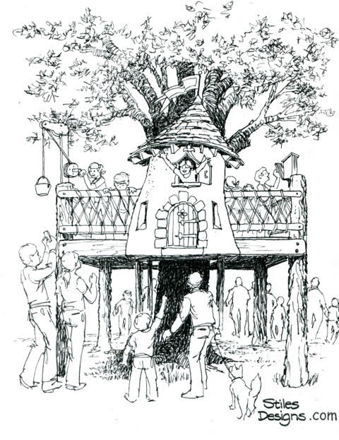Tree house illustration by David Stiles, presented to East Hampton's Chamber of Commerce. Courtesy of East Hampton Chamber of Commerce.