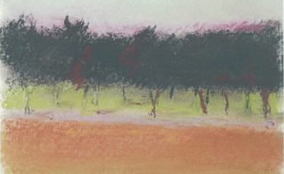 "First Study for 'Orange Foreground'" by Wolf Kahn, 2008. Pastel on paper, 8 x 10 inches. Courtesy of Noted Gallery and Quogue Gallery.